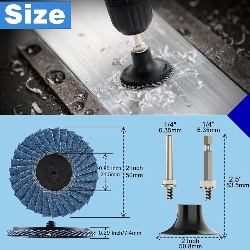TSOAPX 29 PCS Flap Discs Set, 2 Inch Zirconia Roll Lock Die Grinder Sanding Disc 36/60/80/120 Grit T27 with 1/4" Disc Holder for Cleaning Finishing Deburring of Irregular Surfaces - Image 5